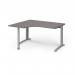 TR10 left hand ergonomic desk 1400mm - silver frame, grey oak top TBEL14SGO