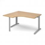 TR10 left hand ergonomic desk 1400mm - silver frame and oak top