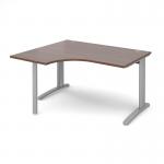 TR10 left hand ergonomic desk 1400mm - silver frame and walnut top