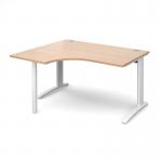TR10 left hand ergonomic desk 1400mm - white frame, beech top TBEL14WB