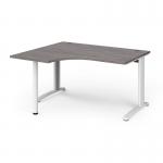 TR10 left hand ergonomic desk 1400mm - white frame, grey oak top TBEL14WGO