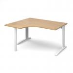 TR10 left hand ergonomic desk 1400mm - white frame, oak top TBEL14WO