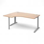 TR10 left hand ergonomic desk 1600mm - silver frame, beech top TBEL16SB