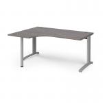 TR10 left hand ergonomic desk 1600mm - silver frame, grey oak top TBEL16SGO