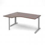 TR10 left hand ergonomic desk 1600mm - silver frame, walnut top TBEL16SW