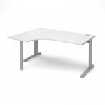 TR10 left hand ergonomic desk 1600mm - silver frame and white top