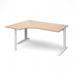 TR10 left hand ergonomic desk 1600mm - white frame, beech top TBEL16WB