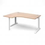 TR10 left hand ergonomic desk 1600mm - white frame, beech top TBEL16WB