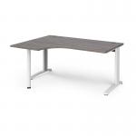 TR10 left hand ergonomic desk 1600mm - white frame and grey oak top