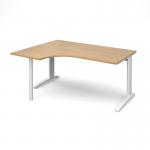 TR10 left hand ergonomic desk 1600mm - white frame and oak top