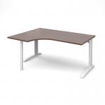 TR10 left hand ergonomic desk 1600mm - white frame, walnut top TBEL16WW