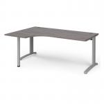 TR10 left hand ergonomic desk 1800mm - silver frame, grey oak top TBEL18SGO