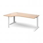 TR10 left hand ergonomic desk 1800mm - white frame, beech top TBEL18WB