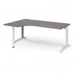 TR10 left hand ergonomic desk 1800mm - white frame and grey oak top