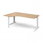 TR10 left hand ergonomic desk 1800mm - white frame and oak top