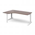 TR10 left hand ergonomic desk 1800mm - white frame, walnut top TBEL18WW