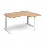 TR10 right hand ergonomic desk 1400mm - white frame, oak top TBER14WO