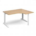 TR10 right hand ergonomic desk 1400mm - white frame, oak top TBER14WO