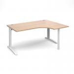 TR10 right hand ergonomic desk 1600mm - white frame, beech top TBER16WB