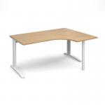 TR10 right hand ergonomic desk 1600mm - white frame, oak top TBER16WO