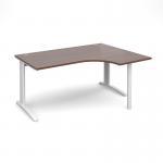 TR10 right hand ergonomic desk 1600mm - white frame, walnut top TBER16WW