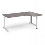 TR10 right hand ergonomic desk 1800mm - white frame, grey oak top TBER18WGO