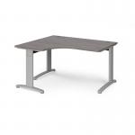 TR10 deluxe left hand ergonomic desk 1400mm - silver frame and grey oak top