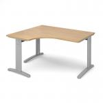 TR10 deluxe left hand ergonomic desk 1400mm - silver frame and oak top