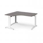 TR10 deluxe left hand ergonomic desk 1400mm - white frame and grey oak top