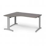 TR10 deluxe left hand ergonomic desk 1600mm - silver frame and grey oak top
