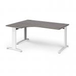 TR10 deluxe left hand ergonomic desk 1600mm - white frame and grey oak top