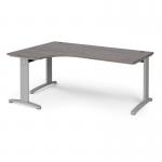 TR10 deluxe left hand ergonomic desk 1800mm - silver frame and grey oak top