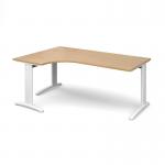 TR10 deluxe left hand ergonomic desk 1800mm - white frame and oak top