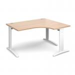 TR10 deluxe right hand ergonomic desk 1400mm - white frame and beech top