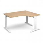 TR10 deluxe right hand ergonomic desk 1400mm - white frame and oak top