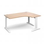 TR10 deluxe right hand ergonomic desk 1600mm - white frame and beech top