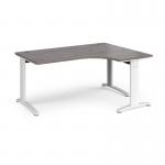 TR10 deluxe right hand ergonomic desk 1600mm - white frame and grey oak top