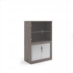 Systems combination unit with tambour doors and glass upper doors 1600mm high with 2 shelves - Grey Oak TG16GO