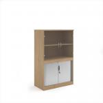 Systems combination unit with tambour doors and glass upper doors 1600mm high with 2 shelves - Kendal Oak TG16KO