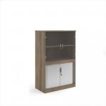 Systems combination unit with tambour doors and glass upper doors 1600mm high with 2 shelves - Nebraska Oak TG16NO