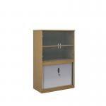 Systems combination unit with tambour doors and glass upper doors 1600mm high with 2 shelves - oak TG16O