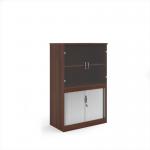 Systems combination unit with tambour doors and glass upper doors 1600mm high with 2 shelves - Walnut TG16W