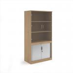 Systems combination unit with tambour doors and glass upper doors 2000mm high with 2 shelves - Kendal Oak TG20KO