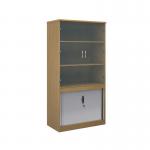 Systems combination unit with tambour doors and glass upper doors 2000mm high with 2 shelves - oak TG20O