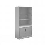 Systems combination unit with tambour doors and glass upper doors 2000mm high with 2 shelves - white TG20WH