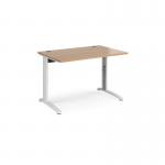 TR10 height settable straight desk 1200mm x 800mm - white frame, beech top THS12WB