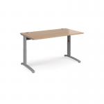 TR10 height settable straight desk 1400mm x 800mm - silver frame and beech top