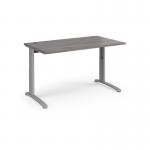 TR10 height settable straight desk 1400mm x 800mm - silver frame and grey oak top