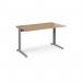 TR10 height settable straight desk 1400mm x 800mm - silver frame, oak top THS14SO