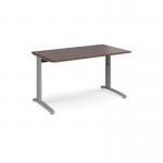 TR10 height settable straight desk 1400mm x 800mm - silver frame, walnut top THS14SW